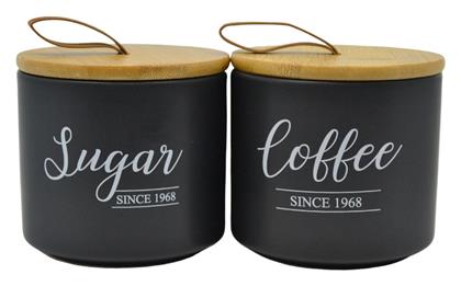 Ankor Σετ 2τμχ Βάζα για Ζάχαρη / Καφέ με Καπάκι Κεραμικό Μαύρο 10.4x10.4x10cm
