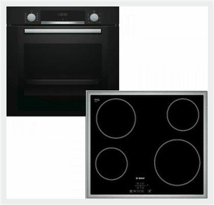 Bosch Άνω Πάγκου με Κεραμικές Εστίες Μαύρος HBA334YB0 + PKE645B17E