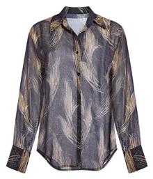 Celestino Γυναικείο Πουκάμισο Εμπριμέ Ημιδιάφανο Σκούρο Μπλε