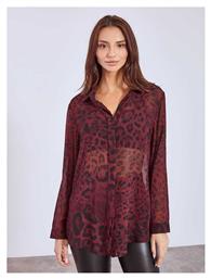 Celestino Γυναικείο Πουκάμισο Ημιδιάφανο Animal Print Loose Fit Μπορντό