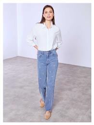 Celestino Γυναικείο Τζιν Wide Leg Κεντητούς Φιόγκους Loose Fit Μπλε Ανοιχτό