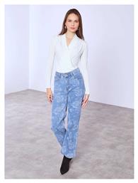 Celestino Γυναικείο Τζιν Wide Leg Τύπωμα Λουλούδια Loose Fit Μπλε Ανοιχτό