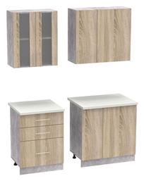 Festa Iii Σετ Ντουλάπια Κουζίνας Κρεμαστά & Δαπέδου με Πάγκο Εργασίας Sonoma Απόχρωση 140x60x85εκ.