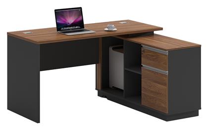 Γωνιακό Γραφείο Oscar με Βιβλιοθήκη 160x140x76εκ. Καρυδί-ανθρακί