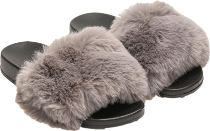 Γούνινες παντόφλες με φαρδιά φάσα - Γκρι