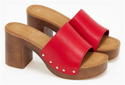Issue Fashion Mules με Χοντρό Ψηλό Τακούνι σε Κόκκινο Χρώμα