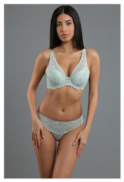 New Bra Lingerie Δαντελένιο Σετ Εσωρούχων Σουτιέν με Slip Φυστικί