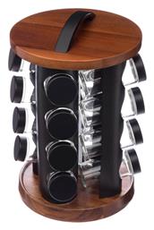 Secret de Gourmet Περιστρεφόμενοι Οργανωτές Μπαχαρικών Ξύλινοι σε Περιστρεφόμενη Βάση Μαύροι 16τμχ