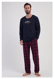 Vienetta Secret Plus Size Χειμερινή Καρό Ανδρική Πιτζάμα Μπλε Μαρίν