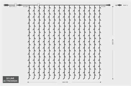 480 Λαμπάκια LED 3μ x 300εκ Ψυχρό Λευκό τύπου Κουρτίνα με Διαφανές Καλώδιο Eurolamp