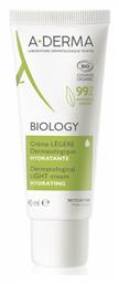 A-Derma Biology Dermatological Light Cream Hydrating Biology Light 24ωρη Κρέμα Προσώπου Ημέρας για Ενυδάτωση 40ml
