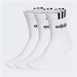 Adidas 3-Stripes Linear Half-Crew Cushioned Running Κάλτσες Λευκές 3 Ζεύγη