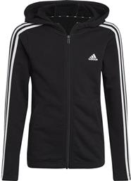 Adidas Αθλητική Παιδική Ζακέτα Φούτερ με Κουκούλα Μαύρη Essentials 3-Stripes
