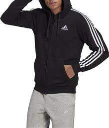 Adidas Essentials 3-Stripes Ανδρική Φούτερ Ζακέτα με Κουκούλα και Τσέπες Μαύρη από το Cosmos Sport