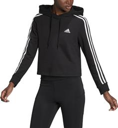 Adidas Essentials 3-Stripes Cropped Γυναικείο Φούτερ με Κουκούλα Μαύρο από το Plus4u