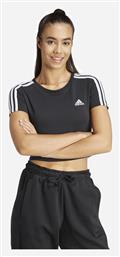 Adidas Essentials 3-stripes Γυναικείο Αθλητικό Crop T-shirt Ριγέ Μαύρο από το Outletcenter