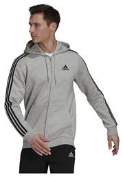 Adidas Essentials 3-Stripes Logo Ανδρική Φούτερ Ζακέτα με Κουκούλα και Τσέπες Heather Grey