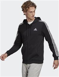 Adidas Essentials 3-Stripes Logo Ανδρική Φούτερ Ζακέτα με Κουκούλα και Τσέπες Μαύρη από το Cosmos Sport