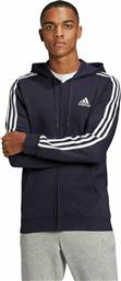 Adidas Essentials 3-Stripes Logo Ανδρική Φούτερ Ζακέτα με Κουκούλα και Τσέπες Navy Μπλε