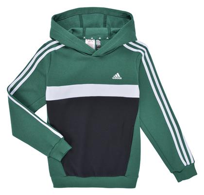 adidas Fleece Παιδικό Φούτερ με Κουκούλα και Τσέπες Πράσινο 3-stripes Colorblock