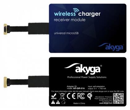 Akyga Micro USB Δέκτης Φόρτισης Qi σε Μαύρο χρώμα