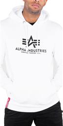 Alpha Industries Basic Ανδρικό Φούτερ με Κουκούλα και Τσέπες Λευκό
