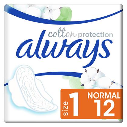 Always Cotton Protection Σερβιέτες με Φτερά για Κανονική Ροή 3 Σταγόνες Μέγεθος 1 12τμχ Normal