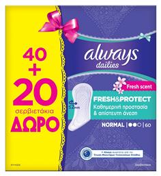 Always Dailies Fresh & Protect Normal Σερβιετάκια για Κανονική Ροή 2 Σταγόνες -20τμχ & 20τμχ