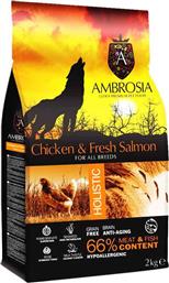 Ambrosia Chicken & Fresh Salmon All Breeds 12kg Ξηρά Τροφή χωρίς Σιτηρά για Ενήλικους Σκύλους με Σολομό και Κοτόπουλο από το Plus4u