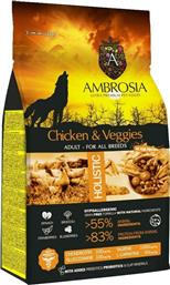 Ambrosia Chicken & Veggies Adult All Breeds 12kg Ξηρά Τροφή χωρίς Σιτηρά για Ενήλικους Σκύλους με Κοτόπουλο και Λαχανικά