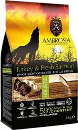 Ambrosia Fresh Turkey & Salmon Senior Light Sterilised All Breeds 12kg Ξηρά Τροφή Διαίτης για Ενήλικους Στειρωμένους Σκύλους με Σολομό και Γαλοπούλα