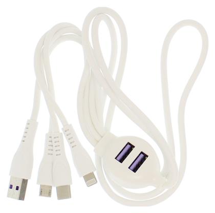 Andowl Regular USB to Lightning / Type-C / micro USB Cable Λευκό 1.10m