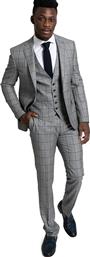 Ανδρικό Γκρι Check Wool Blend Three Piece Suit/Grey SARTORIA MONK από το Hionidis