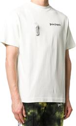 Ανδρικό Λευκό PA White Logo Print T-Shirt PALM ANGELS από το Hionidis