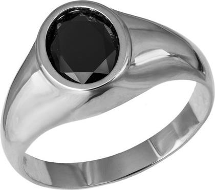 Ανδρικό λευκόχρυσο δαχτυλίδι Κ14 με οβάλ ζιργκόν 035659 035659 Χρυσός 14 Καράτια