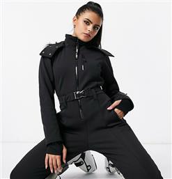 ASOS 4505 Petite ski fitted belted ski suit with fur faux hood-Brown από το Asos