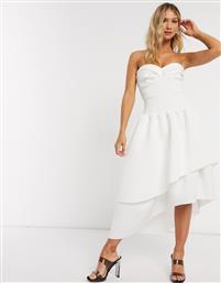 ASOS DESIGN bandeau cup detail midi prom dress with layered skirt in ivory-Cream από το Asos