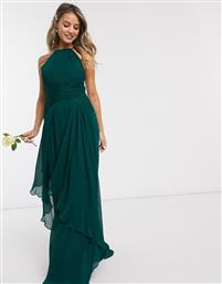 ASOS DESIGN Bridesmaid pinny maxi dress with ruched bodice and layered skirt detail-Green από το Asos