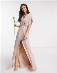 ASOS DESIGN Bridesmaid short sleeved cowl front maxi dress with button back detail-Pink από το Asos