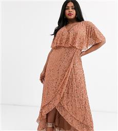 ASOS DESIGN Curve maxi dress with cape back and dip hem in scatter sequin-Gold από το Asos
