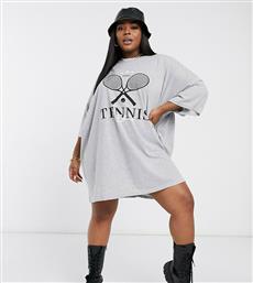 ASOS DESIGN Curve oversized t-shirt dress with tennis logo in grey από το Asos