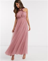ASOS DESIGN halter cross over front tulle maxi dress in rose-Pink από το Asos