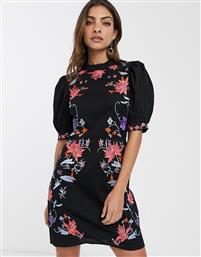 ASOS DESIGN high neck embroidered mini dress with open back-Black από το Asos