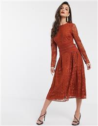 ASOS DESIGN long sleeve prom dress in lace with circle trim details-Orange από το Asos