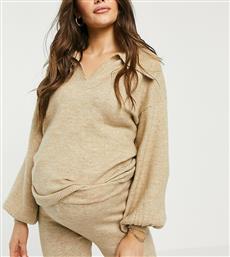 ASOS DESIGN Maternity co-ord jumper with open collar detail in oatmeal-Neutral από το Asos