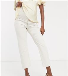 ASOS DESIGN Maternity mid rise 'off duty' straight leg jeans in ecru with over the bump band-White από το Asos