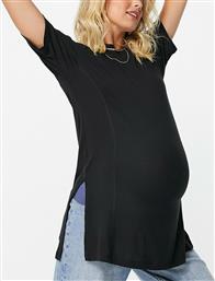 ASOS DESIGN Maternity oversized rib t-shirt with side splits and stitch detail in black από το Asos
