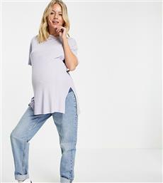 ASOS DESIGN Maternity oversized t-shirt with side splits and stitch detail in rib in lilac-Purple από το Asos