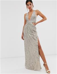 ASOS DESIGN maxi dress with cut outs in heavy embellishment-Beige από το Asos