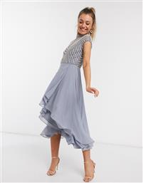 ASOS DESIGN midi linear embellished bodice dress with high neck and wrap skirt-Multi από το Asos